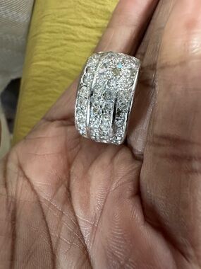 Silver-Tone Pave Crystal Wide Band Ring -2 stones missing